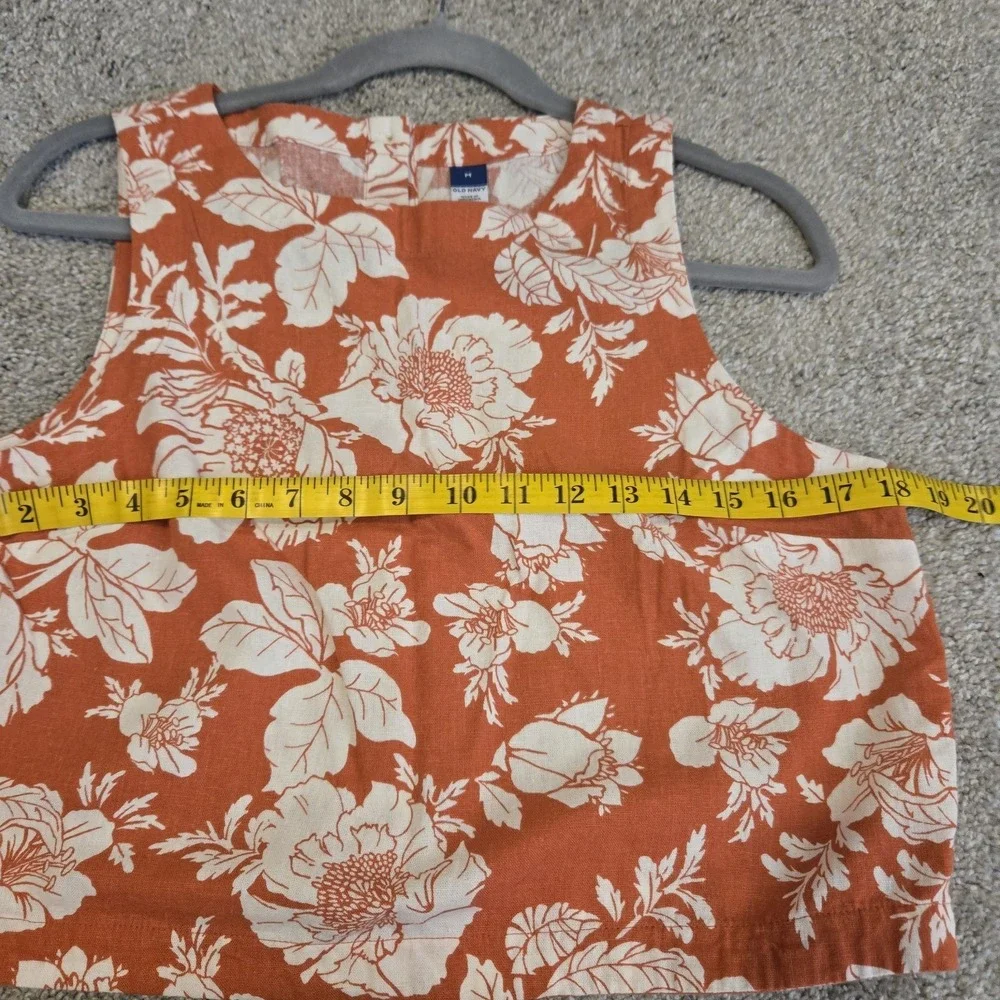 Old Navy Linen Blend Column Small Medium Orange Floral Tank Maxi Skirt Slit Set - Picture 11 of 15